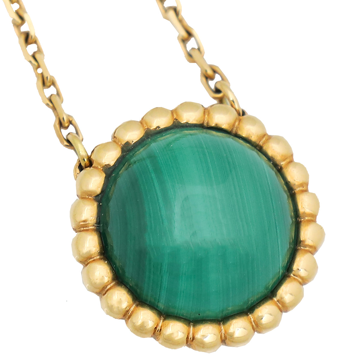 Van Cleef & Arpels 18K Yellow Gold Perlée Couleurs Pendant Malachite Necklace-Van Cleef & Arpels-THE CLOSET