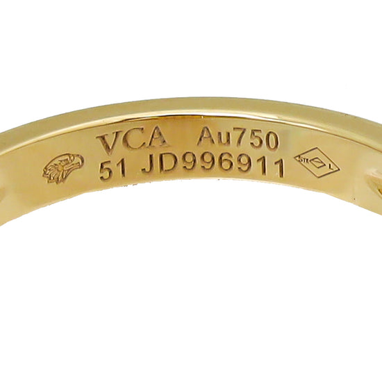 Van Cleef & Arpels 18K Yellow Gold MOP Diamond Vintage Alhambra Ring 51