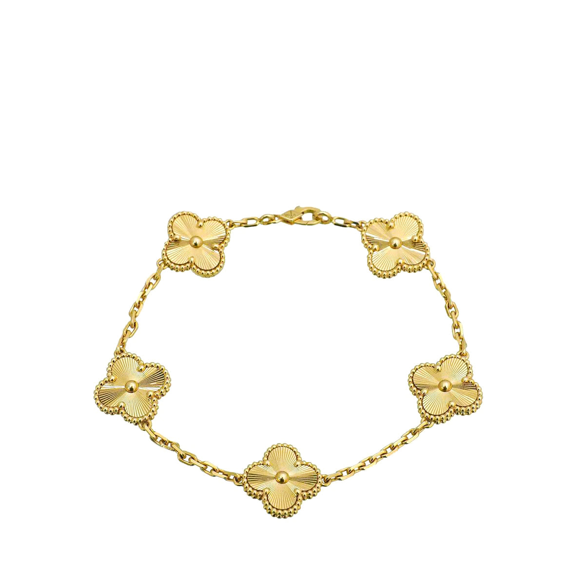 Van Cleef & Arpels 18K Yellow Gold Vintage Alhambra Guilloché 5 Motifs Bracelet-Van Cleef & Arpels-THE CLOSET
