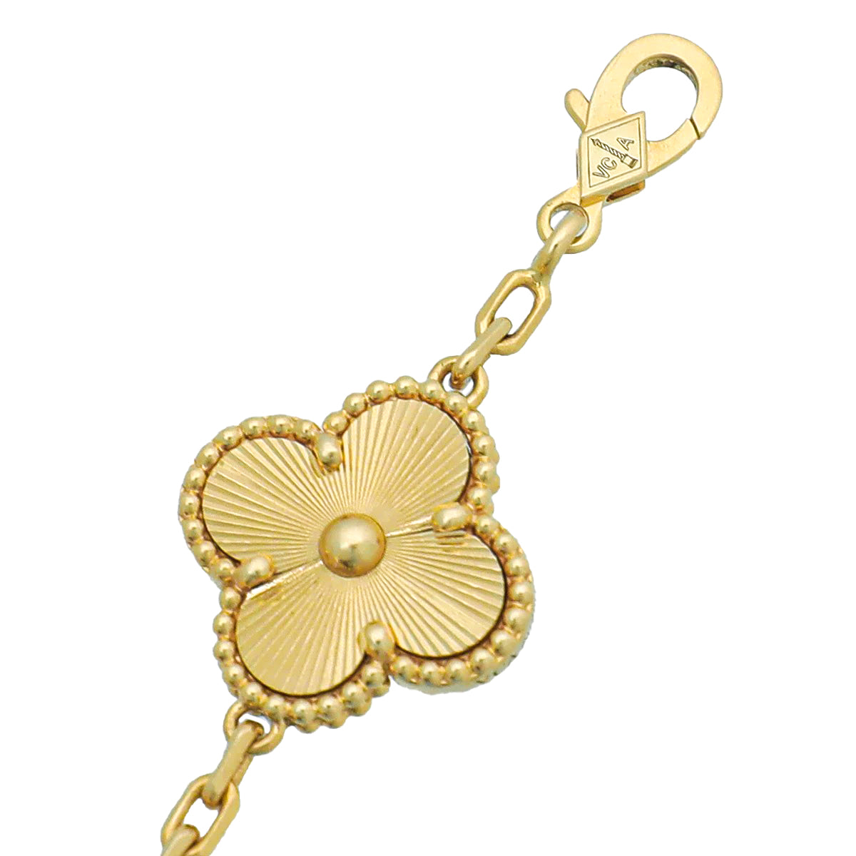 Van Cleef & Arpels 18K Yellow Gold Vintage Alhambra Guilloché 5 Motifs Bracelet