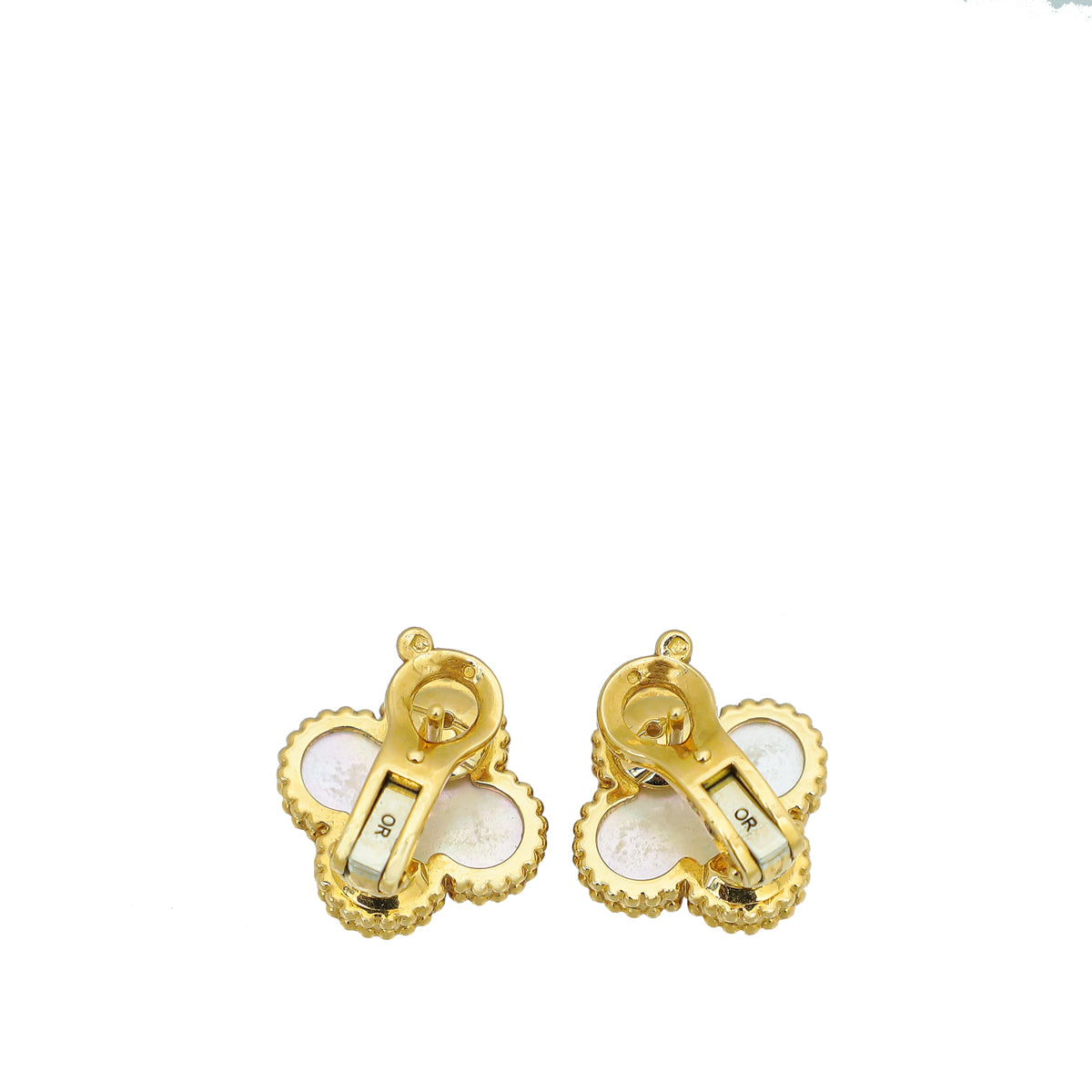 Van Cleef & Arpels 18K Yellow Gold MOP Vintage Alhambra Earrings-Van Cleef & Arpels-THE CLOSET