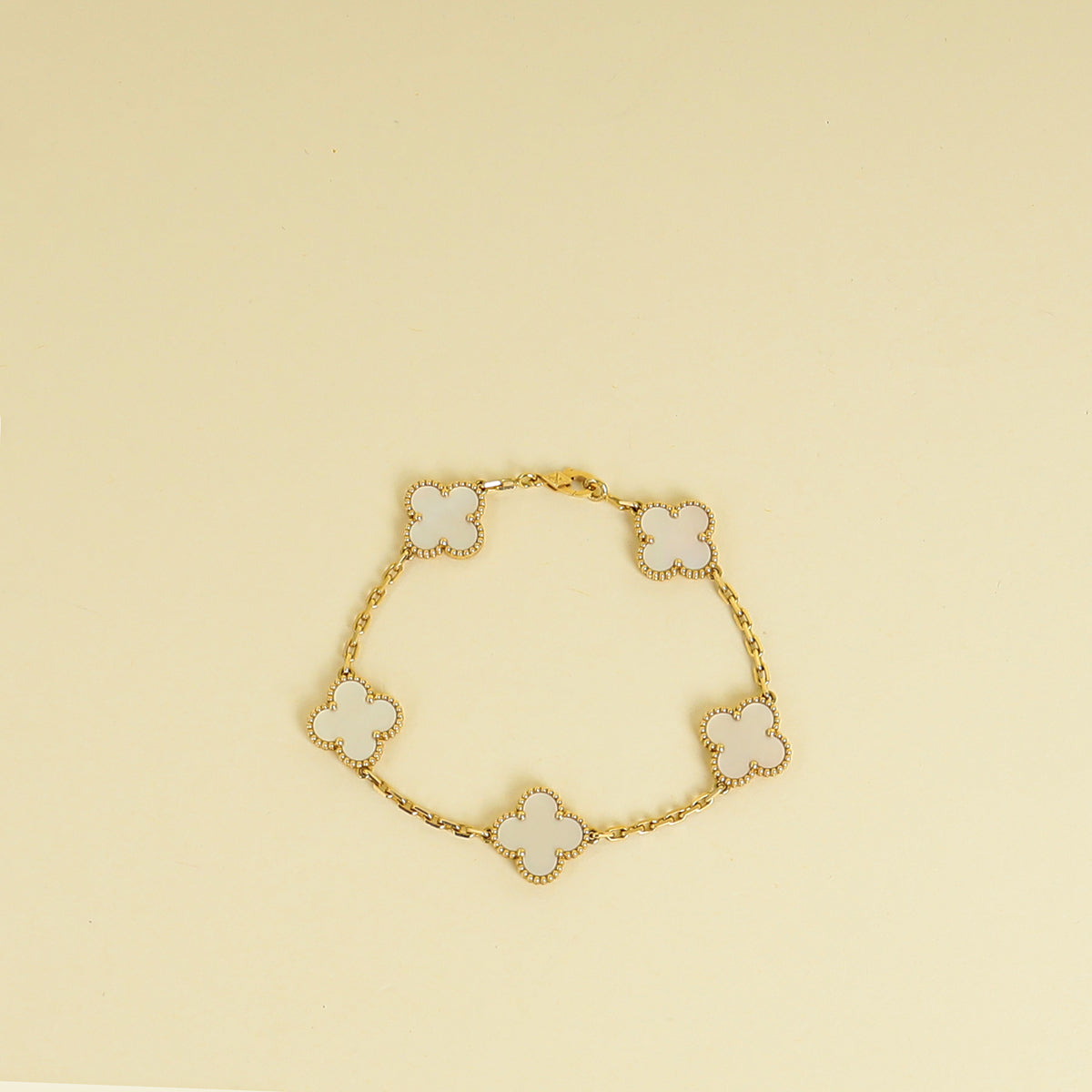 Van Cleef & Arpels 18K Yellow Gold Vintage Alhambra 5 Motifs MOP Bracelet