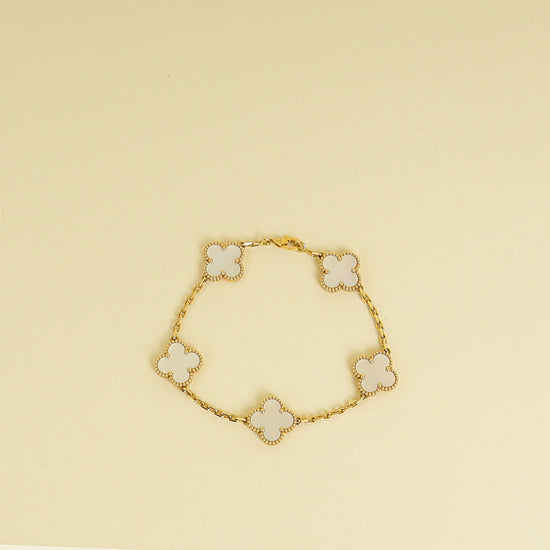 Van Cleef & Arpels 18K Yellow Gold Vintage Alhambra 5 Motifs MOP Bracelet
