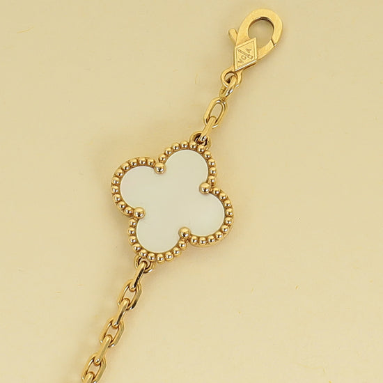 Van Cleef & Arpels 18K Yellow Gold Vintage Alhambra 5 Motifs MOP Bracelet