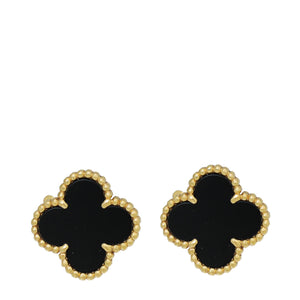 Van Cleef & Arpels 18K Yellow Gold Onyx Vintage Alhambra Earrings
