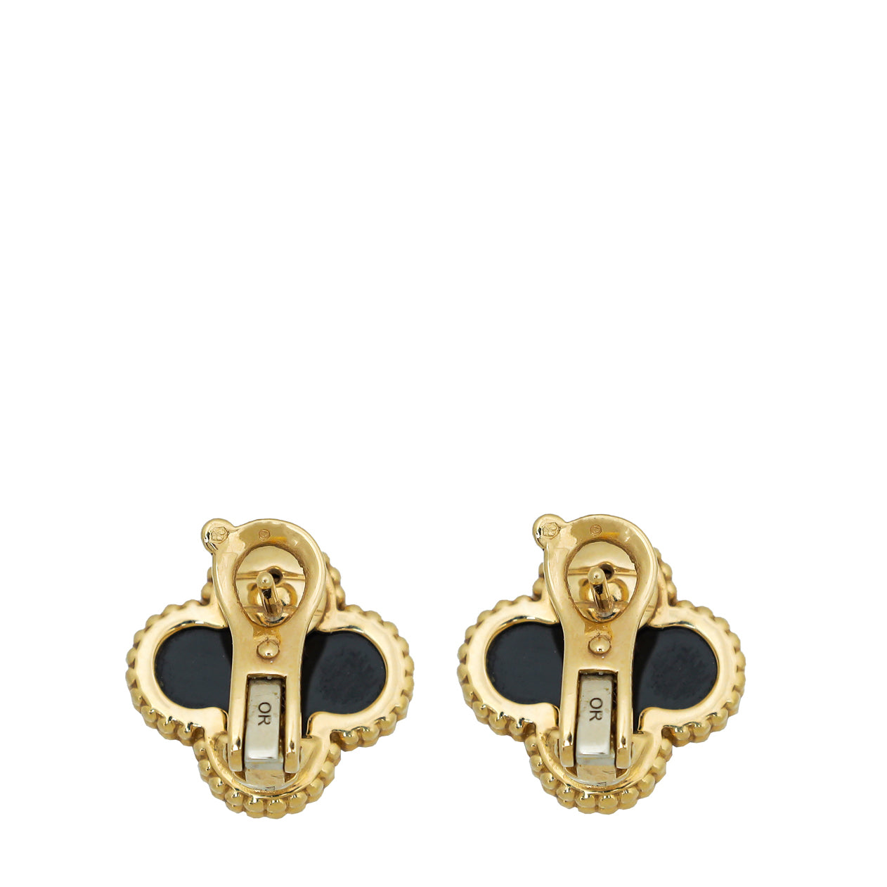 Van Cleef & Arpels 18K Yellow Gold Onyx Vintage Alhambra Earrings-Van Cleef & Arpels-THE CLOSET
