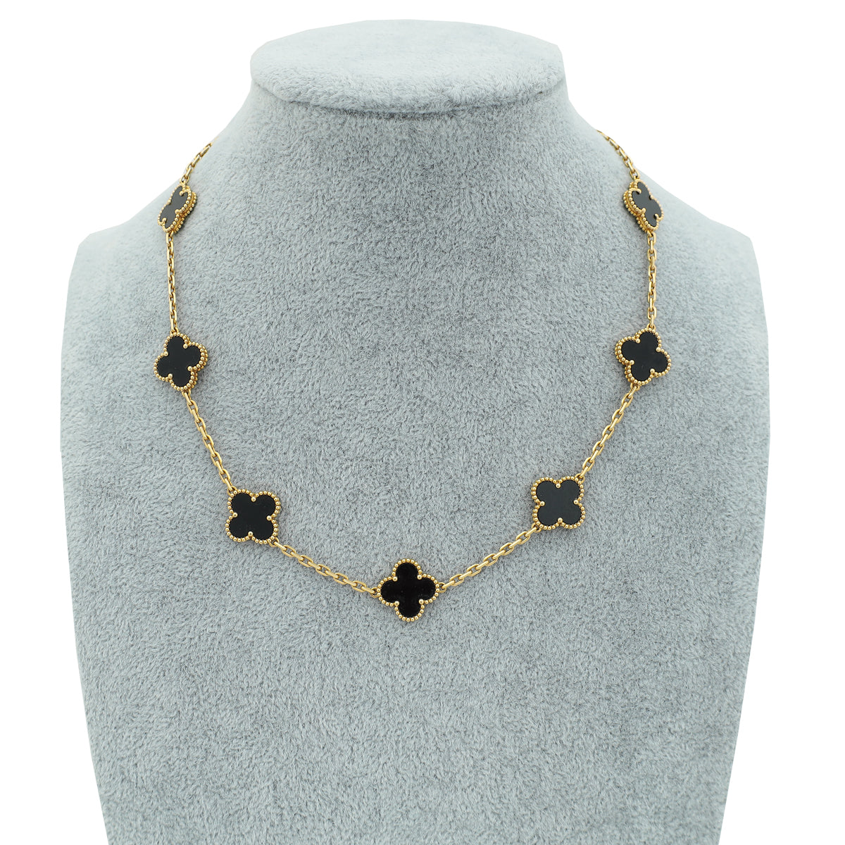 Van Cleef & Arpels 18K Yellow Gold Onyx 10 Motifs Vintage Alhambra Necklace-Van Cleef & Arpels-THE CLOSET