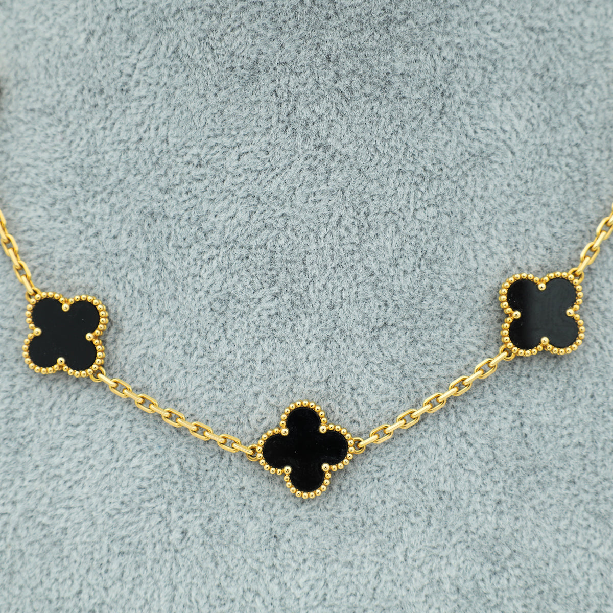 Van Cleef & Arpels 18K Yellow Gold Onyx 10 Motifs Vintage Alhambra Necklace-Van Cleef & Arpels-THE CLOSET