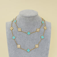 Van Cleef & Arpels 18K Yellow Gold Vintage Alhambra 20 Motifs Turquoise Diamond Necklace