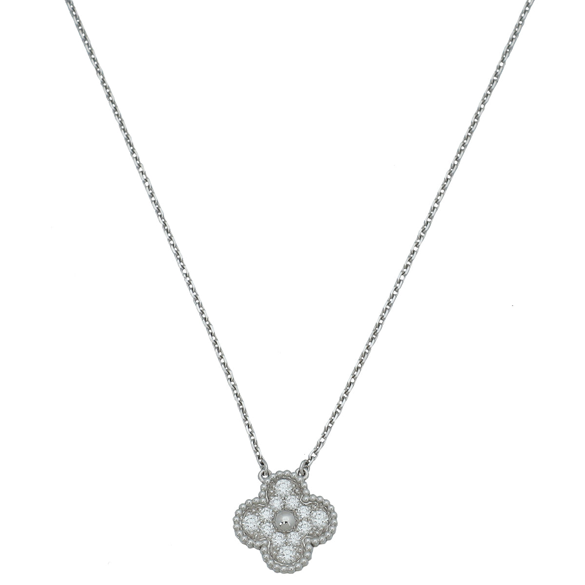 Van Cleef & Arpels 18K White Gold Diamonds Vintage Alhambra Necklace