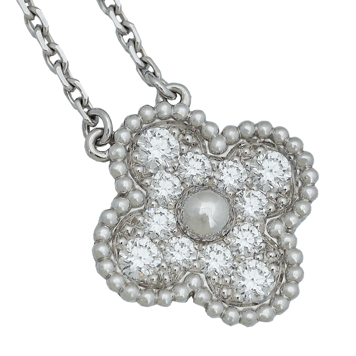 Van Cleef & Arpels 18K White Gold Diamonds Vintage Alhambra Necklace-Van Cleef & Arpels-THE CLOSET