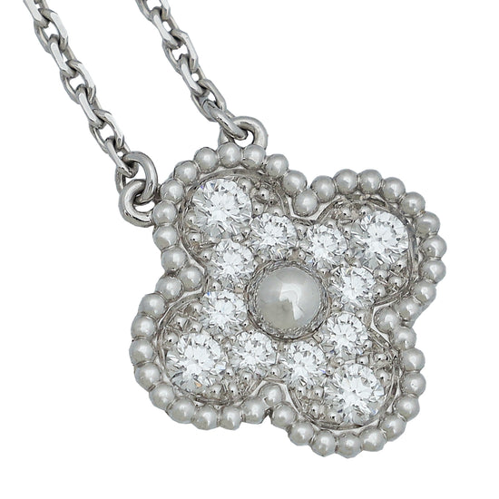 Van Cleef & Arpels 18K White Gold Diamonds Vintage Alhambra Necklace