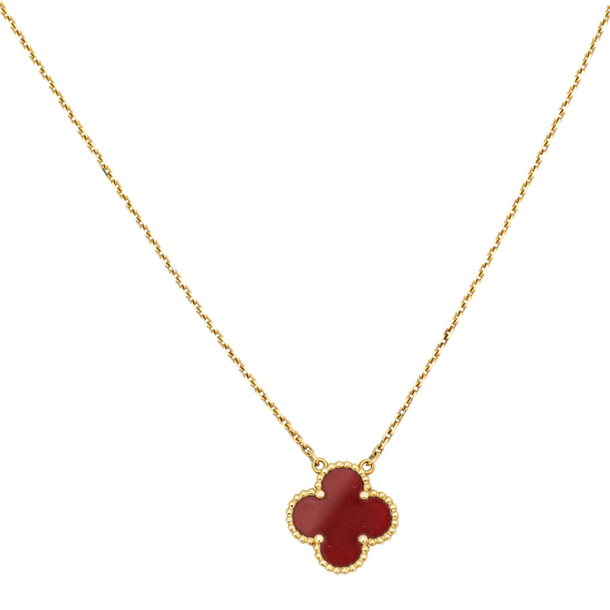 Van Cleef & Arpels 18K Yellow Gold Carnelian Vintage Alhambra Necklace-Van Cleef & Arpels-THE CLOSET
