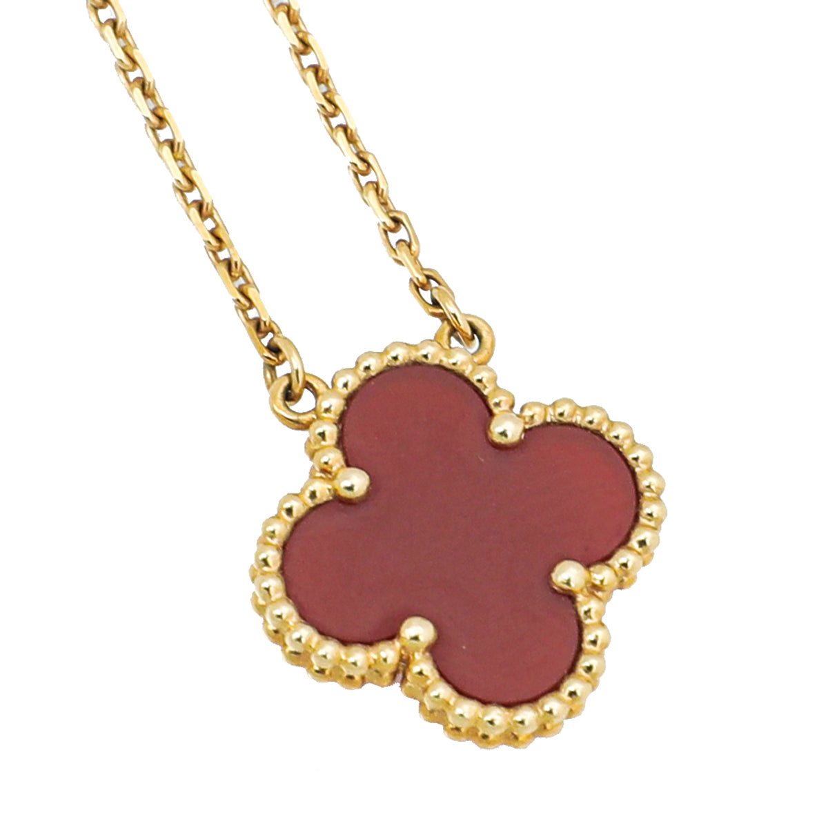 Van Cleef & Arpels 18K Yellow Gold Carnelian Vintage Alhambra Necklace-Van Cleef & Arpels-THE CLOSET