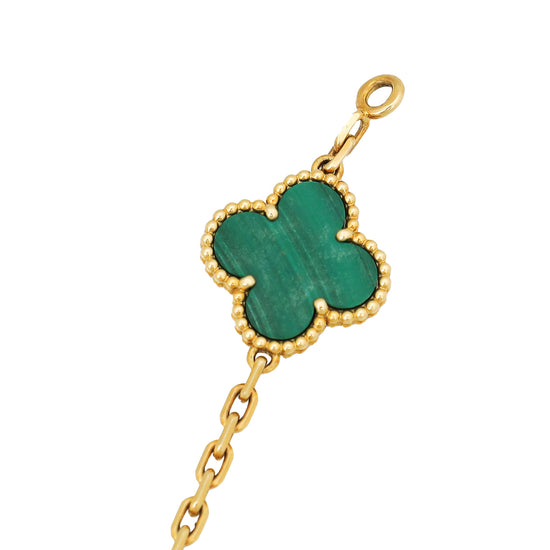 Van Cleef & Arpels 18K Yellow Gold 5 Motifs Malachite Vintage Alhambra Bracelet