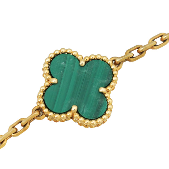 Van Cleef & Arpels 18K Yellow Gold 5 Motifs Malachite Vintage Alhambra Bracelet