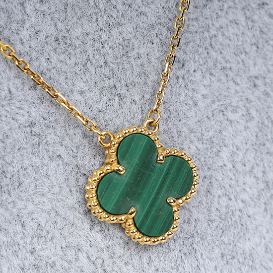 Van Cleef & Arpels 18K Yellow Gold Malachite Vintage Alhambra Pendant Necklace