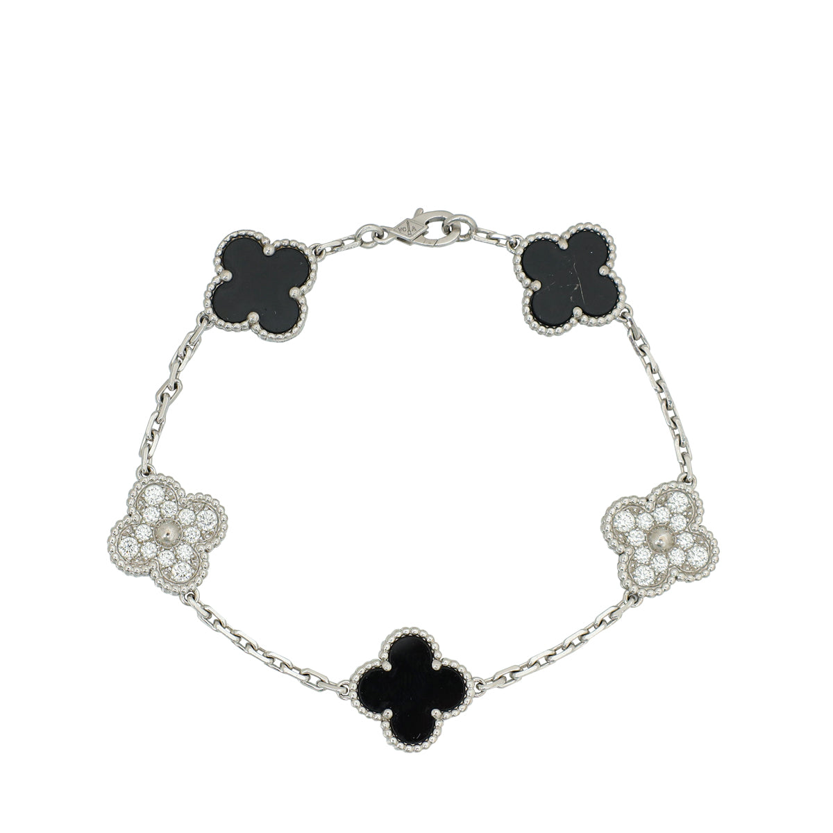 Van Cleef & Arpels 18K White Gold Diamond 5 Motifs Vintage Alhambra Bracelet-Van Cleef & Arpels-THE CLOSET