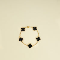 Van Cleef & Arpels 18K Yellow Gold Vintage Alhambra 5 Motifs Onyx Bracelet