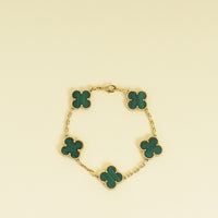Van Cleef & Arpels 18K Yellow Gold Vintage Alhambra Malachite 5 Motifs Bracelet-Bracelets-Van Cleef & Arpels-THE CLOSET