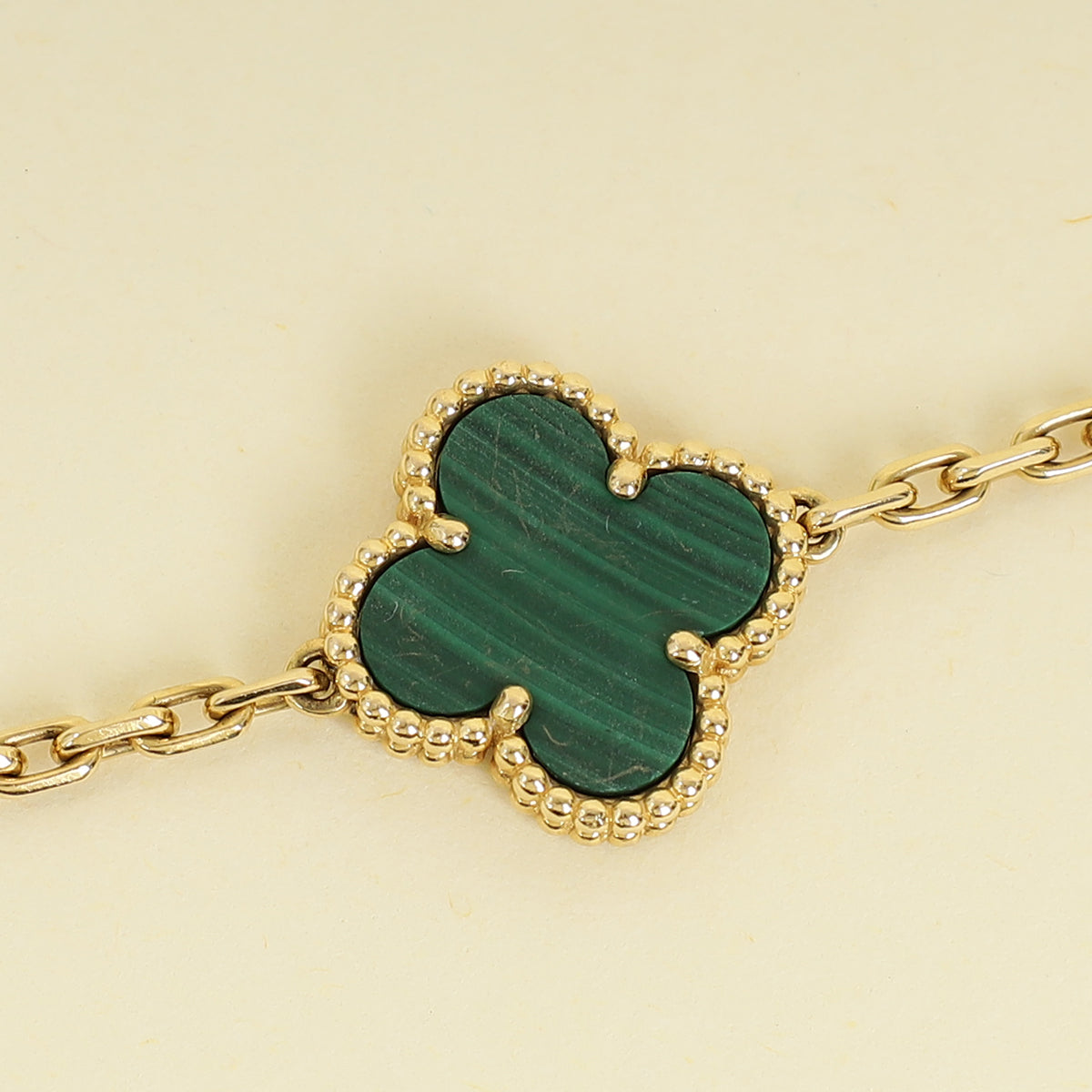 Van Cleef & Arpels 18K Yellow Gold Vintage Alhambra Malachite 5 Motifs Bracelet