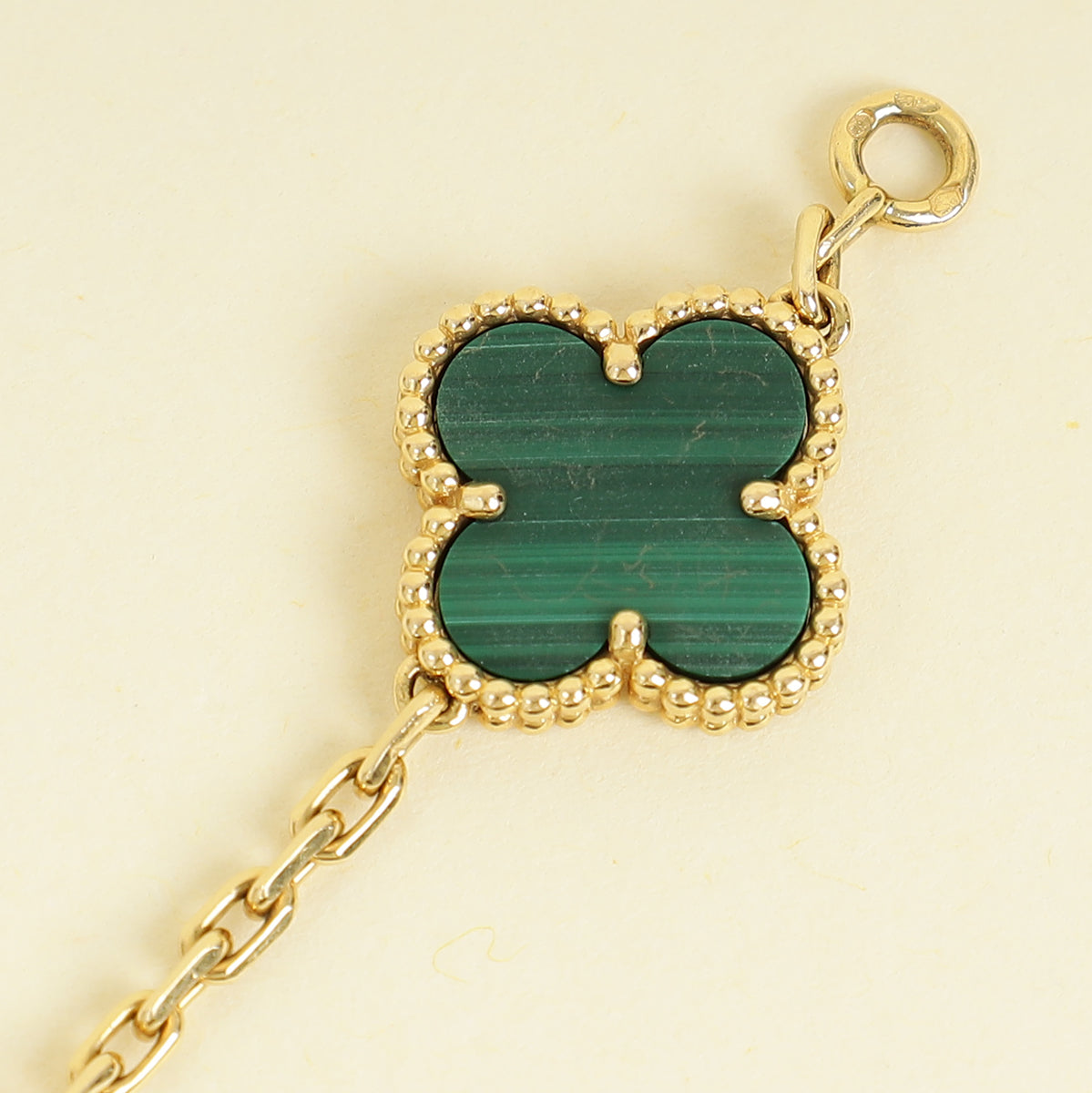 Van Cleef & Arpels 18K Yellow Gold Vintage Alhambra Malachite 5 Motifs Bracelet