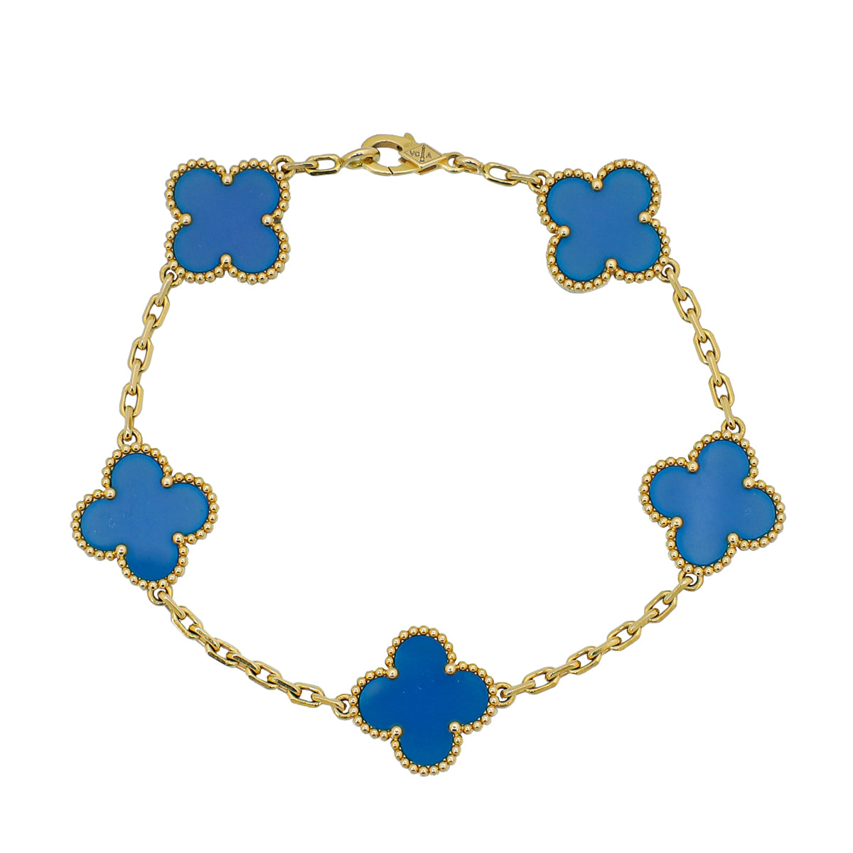 Van Cleef & Arpels 18K Yellow Gold 5 Motifs Blue Agate Vintage Alhambra Bracelet-Van Cleef & Arpels-THE CLOSET
