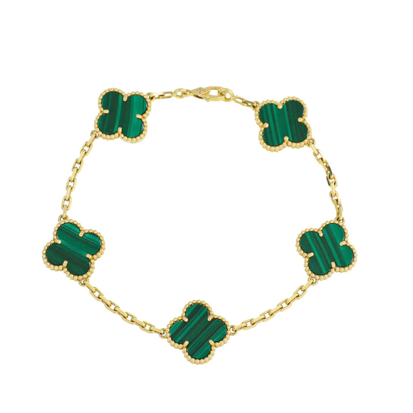 Van Cleef & Arpels 18K Yellow Gold Malachite 5 Motifs Vintage Alhambra Bracelet-Van Cleef & Arpels-THE CLOSET