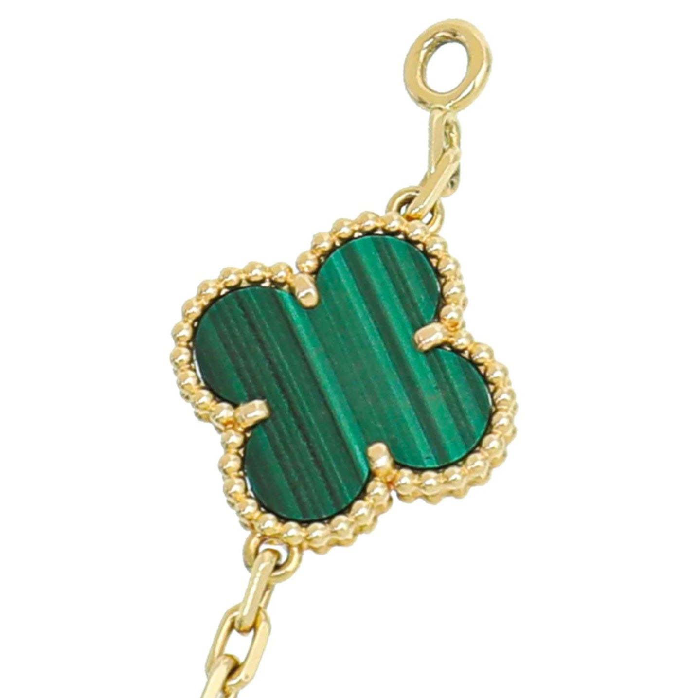 Van Cleef & Arpels 18K Yellow Gold Malachite 5 Motifs Vintage Alhambra Bracelet-Van Cleef & Arpels-THE CLOSET