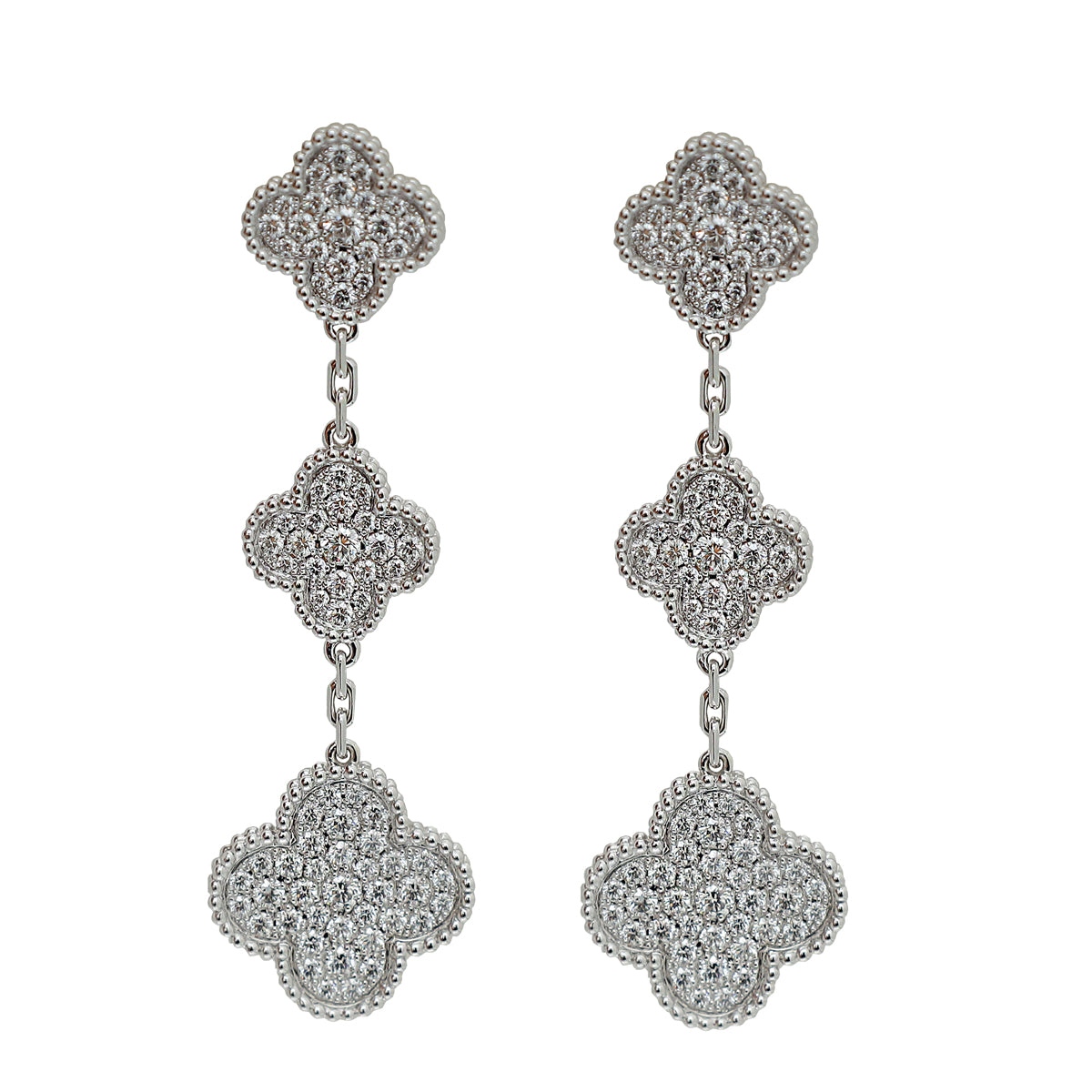 Van Cleef Arpels 18K White Gold Diamonds Magic Alhambra Motifs Earrings