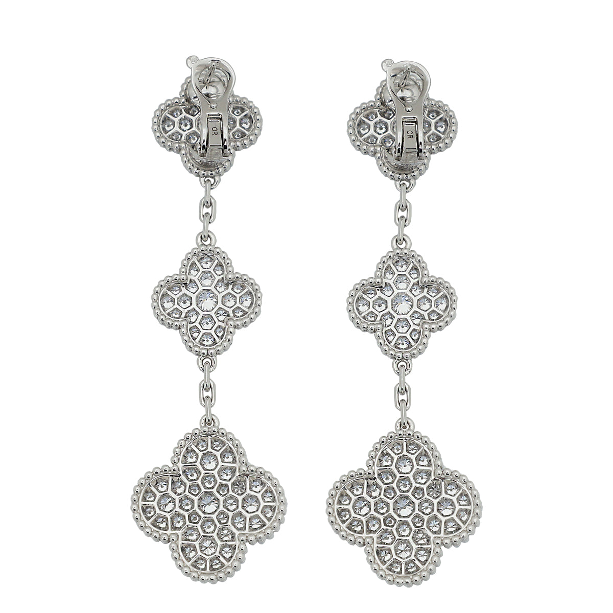 Van Cleef & Arpels 18K White Gold Diamonds Magic Alhambra 3 Motifs Earrings-Van Cleef & Arpels-THE CLOSET