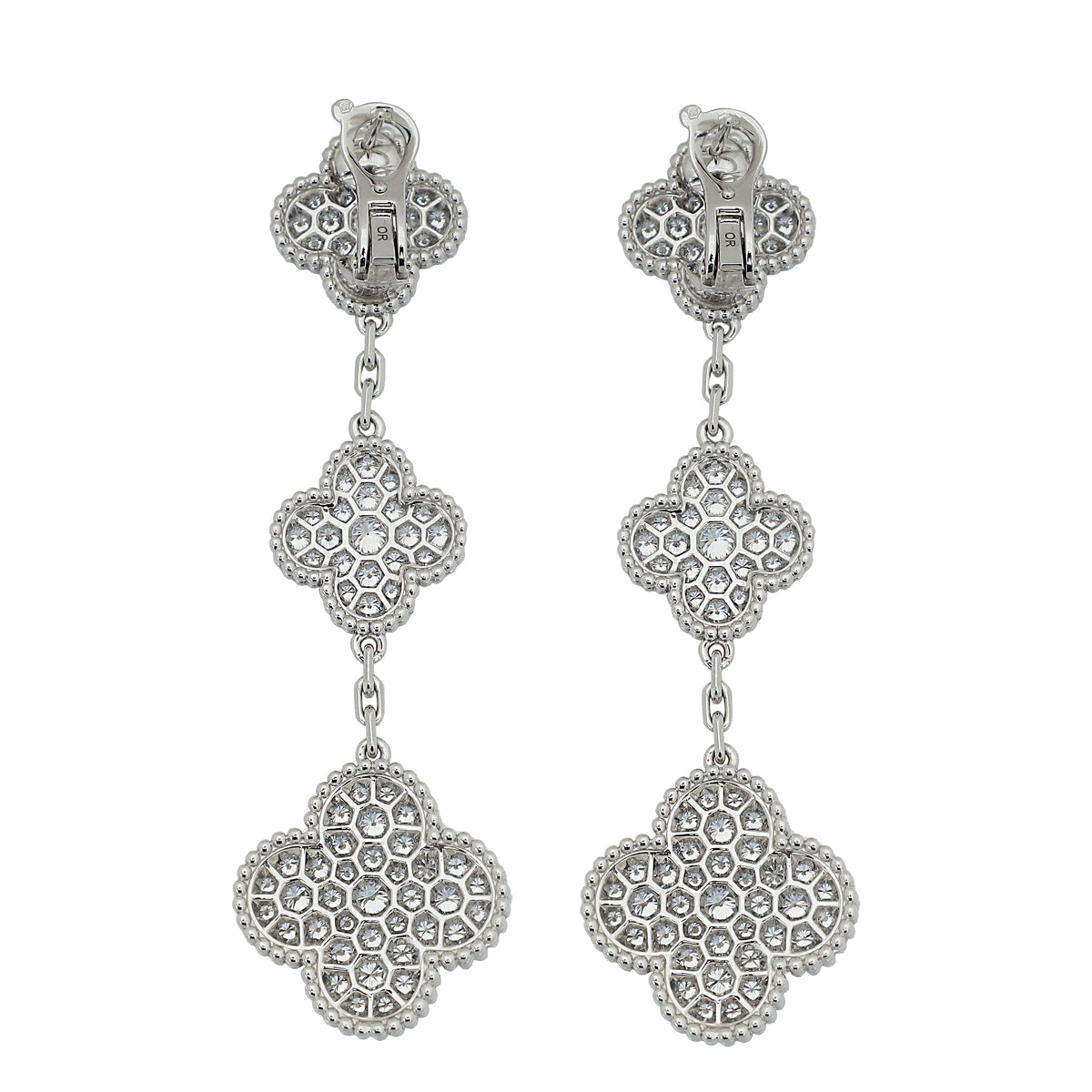 Van Cleef & Arpels 18K White Gold Diamonds Magic Alhambra 3 Motifs Earrings