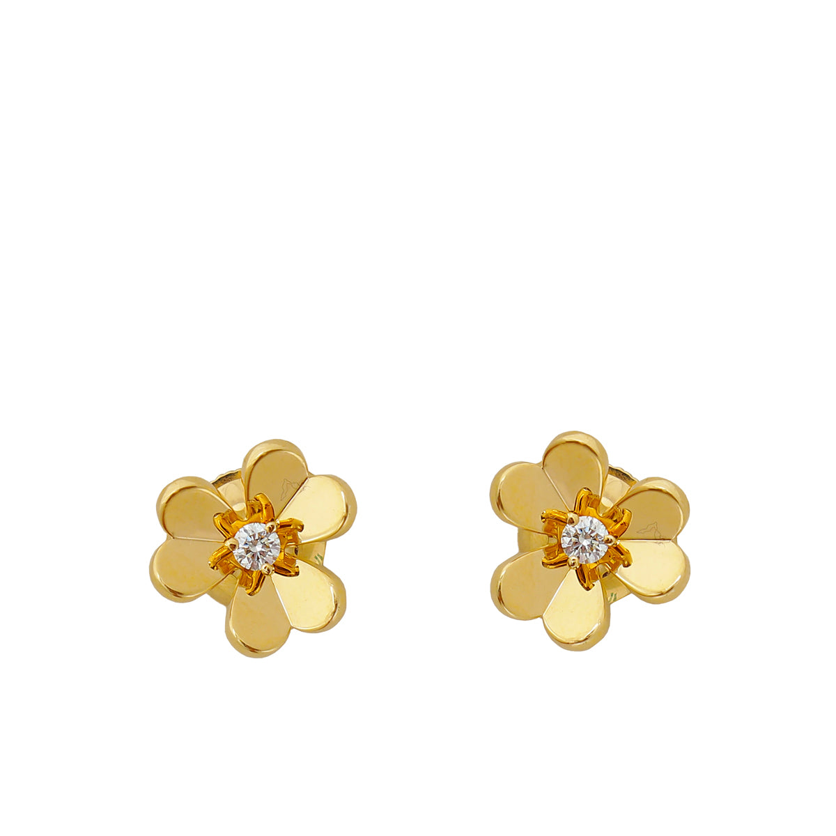 Van Cleef & Arpels 18K Yellow Gold Diamond Frivole Mini Model Earrings-Van Cleef & Arpels-THE CLOSET
