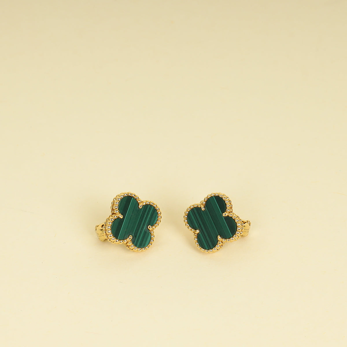 Van Cleef & Arpels 18K Yellow Gold Vintage Alhambra Malachite Earrings