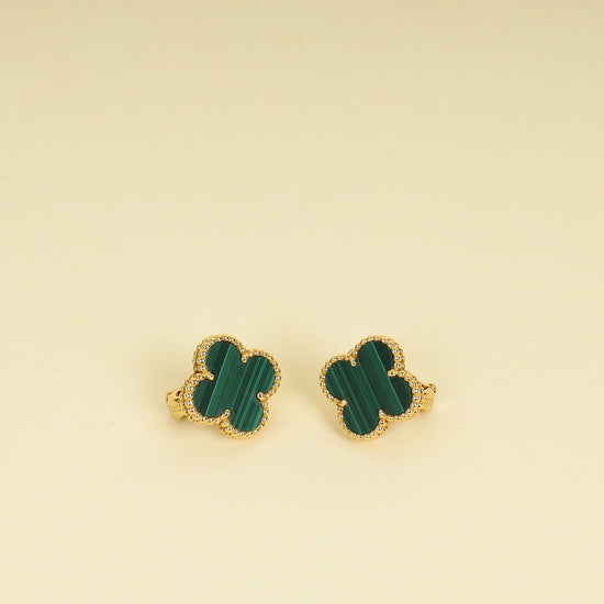 Van Cleef & Arpels 18K Yellow Gold Vintage Alhambra Malachite Earrings