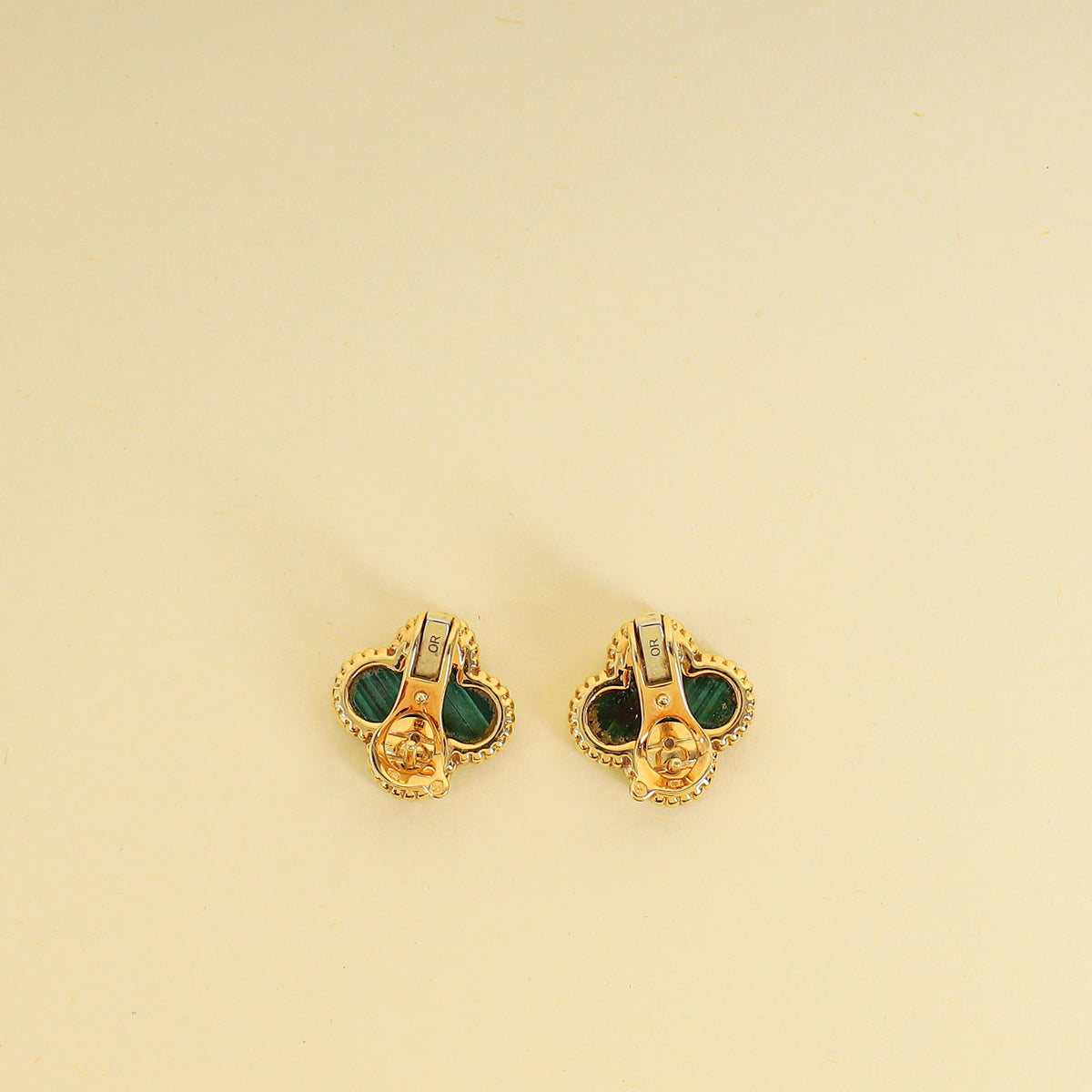 Van Cleef & Arpels 18K Yellow Gold Vintage Alhambra Malachite Earrings