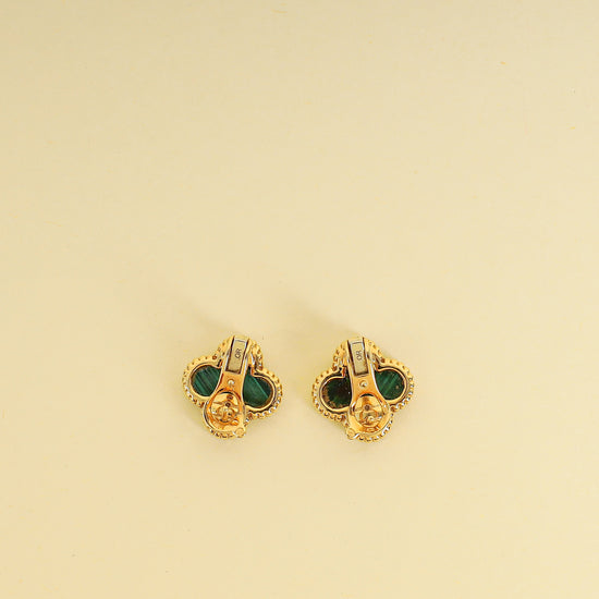 Van Cleef & Arpels 18K Yellow Gold Vintage Alhambra Malachite Earrings