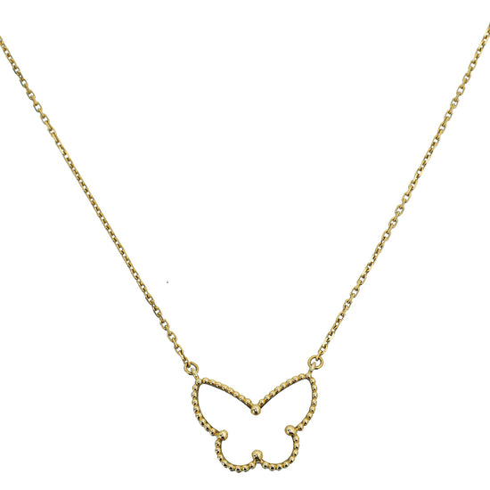 Van Cleef & Arpels 18K Yellow Gold MOP Lucky Alhambra Butterfly Pendant Necklace