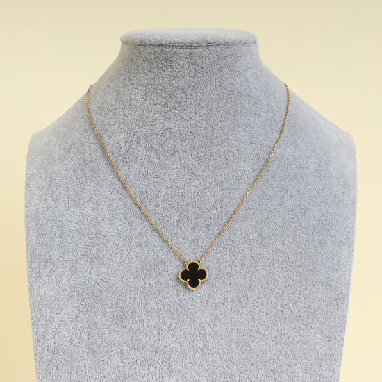 Van Cleef & Arpels 18K Yellow Gold Vintage Alhambra Onyx Pendant Necklace