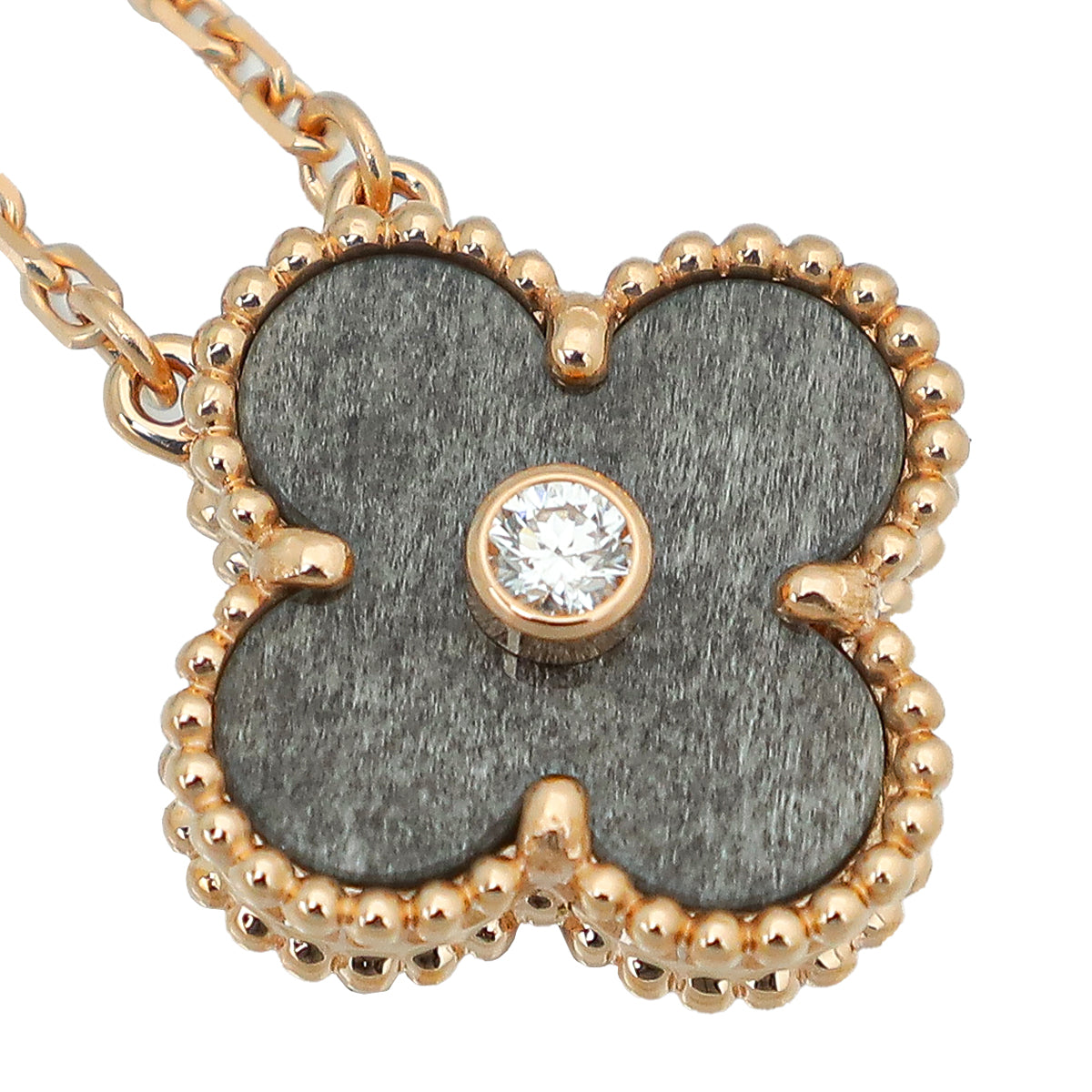 Van Cleef & Arpels 18K Rose Gold Diamond Silver Obsidian Vintage Alhambra Holiday Pendant Necklace-Van Cleef & Arpels-THE CLOSET
