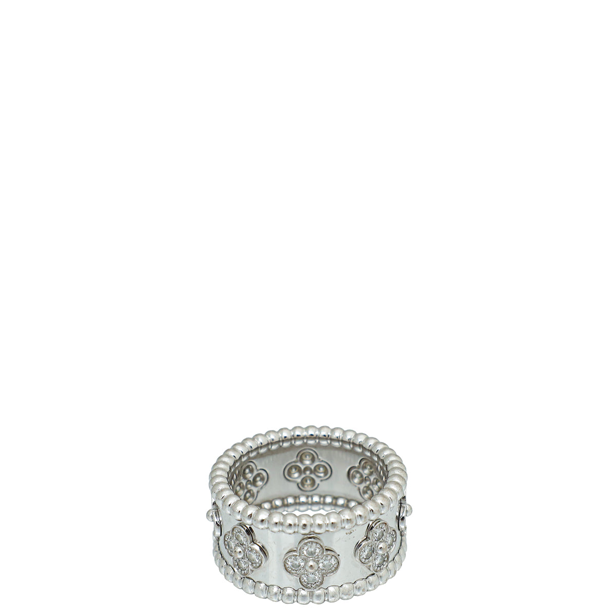 Van Cleef & Arpels 18K White Gold Diamond Perlee Clovers Medium Model Ring 53-Van Cleef & Arpels-THE CLOSET