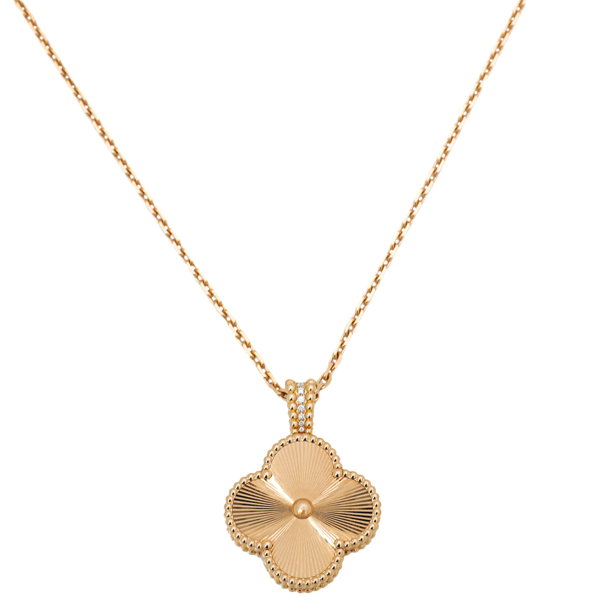 Van Cleef & Arpels 18K Pink Gold Diamonds Alhambra Secret Quartz Pendant Watch-Van Cleef & Arpels-THE CLOSET