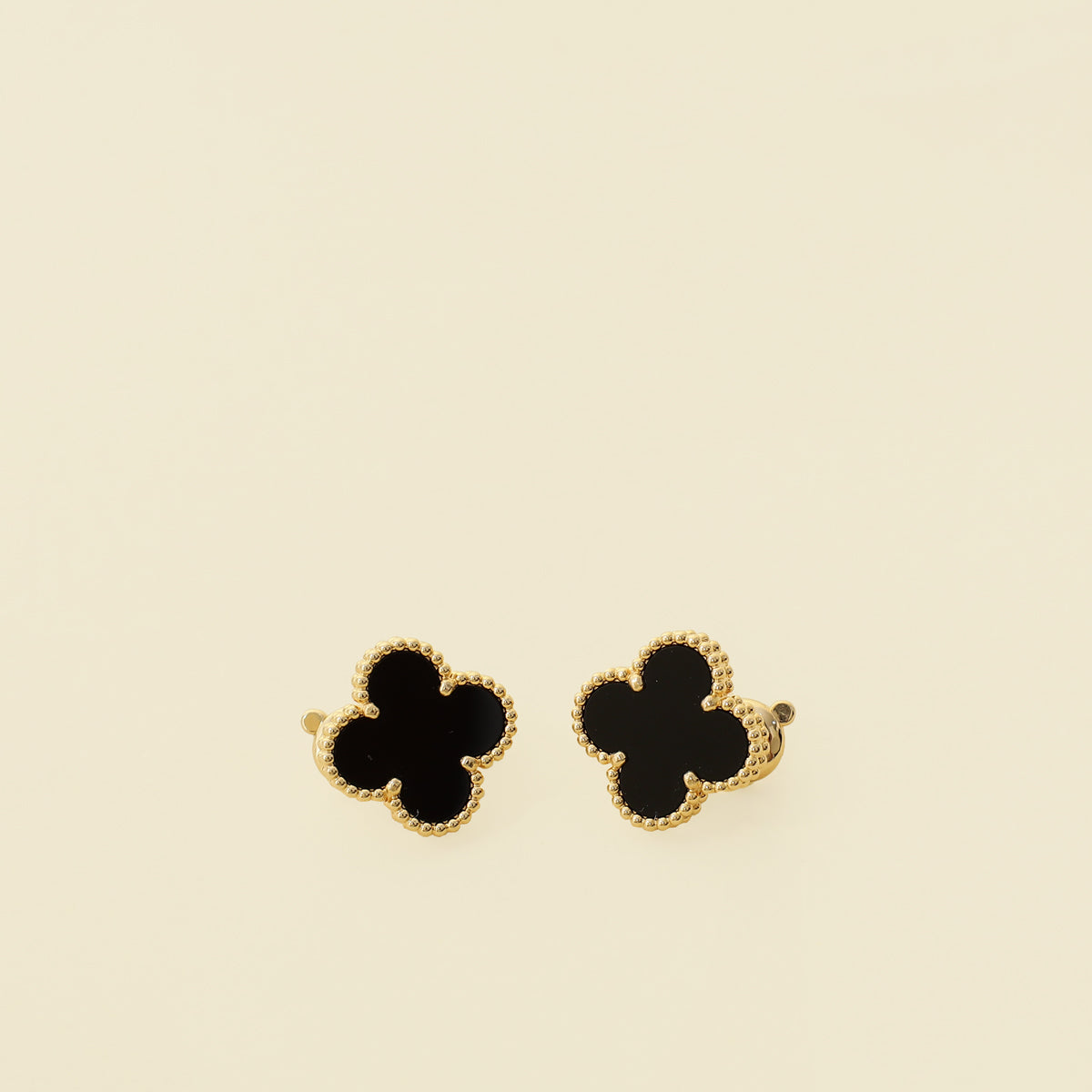 Van Cleef & Arpels 18K Yellow Gold Onyx Vintage Alhambra Earrings-Van Cleef & Arpels-THE CLOSET