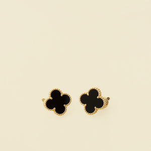 Van Cleef & Arpels 18K Yellow Gold Onyx Vintage Alhambra Earrings