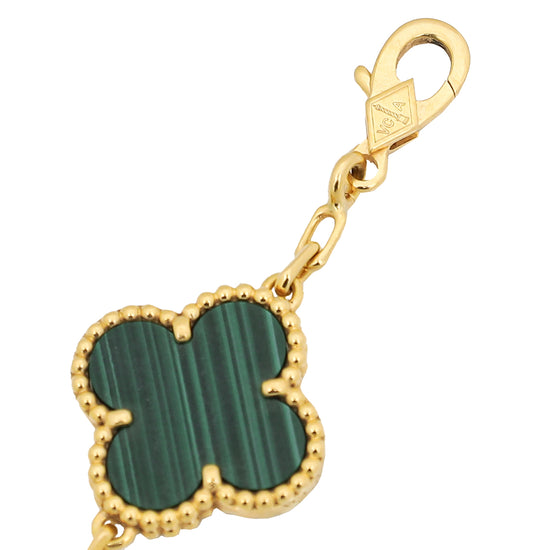 Van Cleef & Arpels 18K Yellow Gold Diamond Malachite 5 Motifs Vintage Alhambra Bracelet