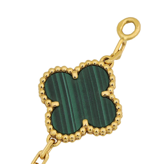 Van Cleef & Arpels 18K Yellow Gold Diamond Malachite 5 Motifs Vintage Alhambra Bracelet