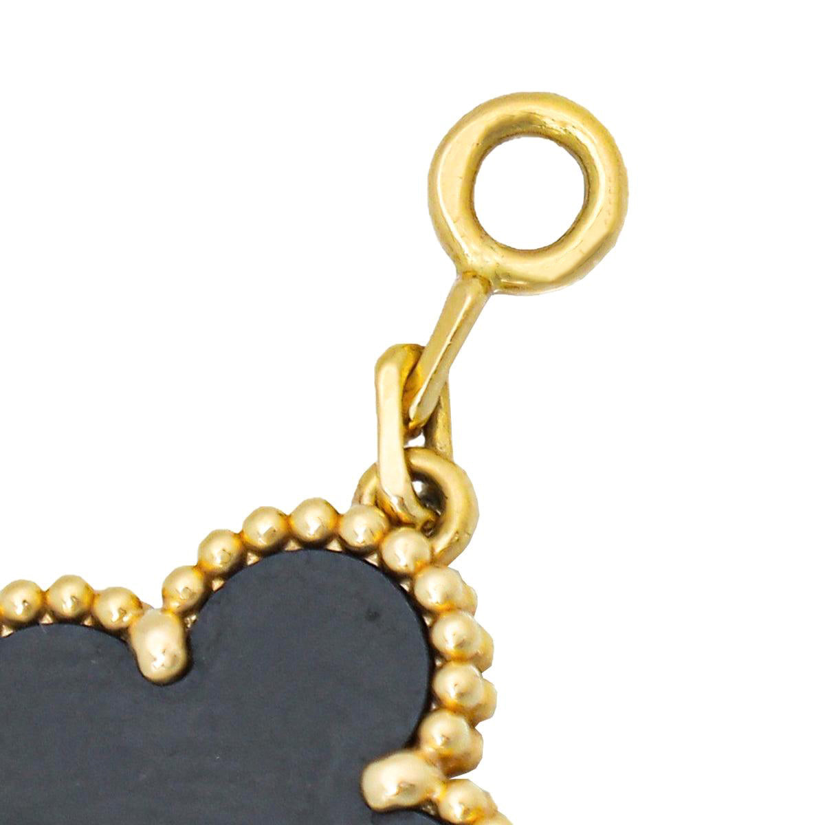 Van Cleef & Arpels 18K Yellow Gold Onyx 5 Motifs Vintage Alhambra Bracelet