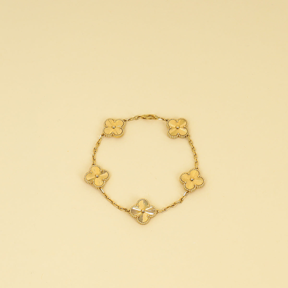 Van Cleef & Arpels 18K Yellow Gold Vintage Alhambra Guilloché 5 Motifs Bracelet-Van Cleef & Arpels-THE CLOSET