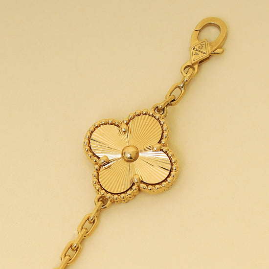 Van Cleef & Arpels 18K Yellow Gold Vintage Alhambra Guilloché 5 Motifs Bracelet-Van Cleef & Arpels-THE CLOSET