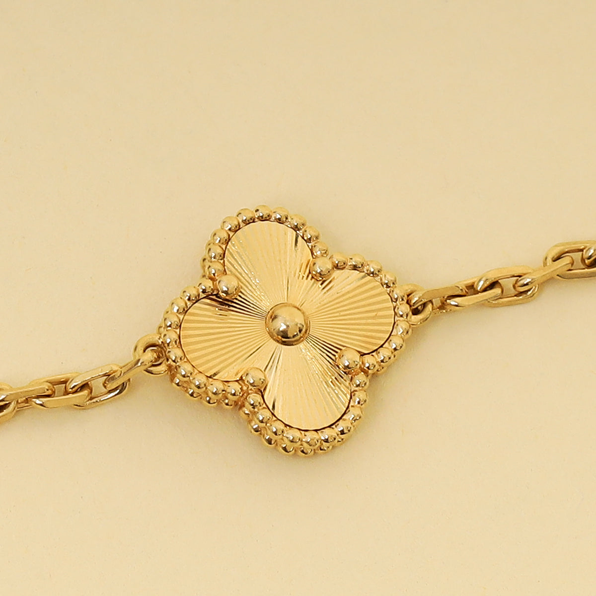 Van Cleef & Arpels 18K Yellow Gold Vintage Alhambra Guilloché 5 Motifs Bracelet-Van Cleef & Arpels-THE CLOSET